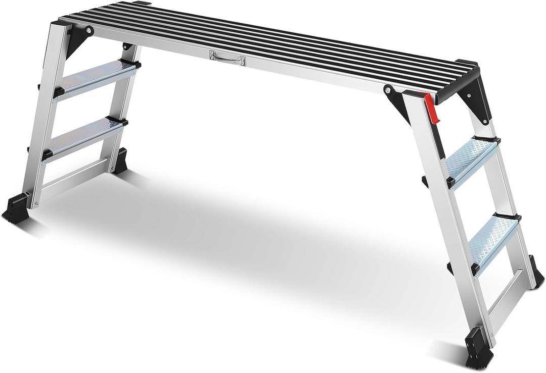 Aluminum Work Platform, Folding Work Platform, 45"12"27"   Ladder, Heavy Duty Work Platform Step Ladder Capacity 660 lbs Above for Washing Vehicles, Cleaning, Decorating