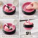 2 x Makeup Brush Holder Cleaner, 3 in 1 Silicone Makeup Brush Cleaning Bowl with Drying Rack, Detachable Brush Organizer for Brushes, Sponges & Puffs, Black and Pink