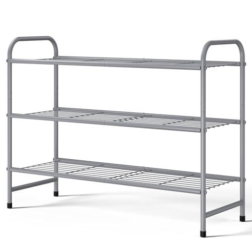 Kitsure Shoe Rack - Stainless Steel Shoe Organizer, Sturdy Shoe Rack for Closet and Front Door Entrance, Free Standing Shoe Shelf, Closet Organizers and Storage, Grey