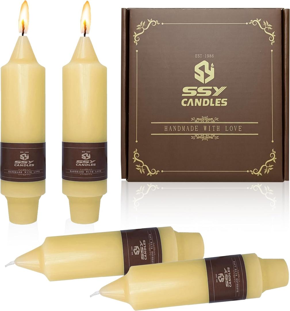 Short Taper Candles Set of 4  5 Inch Unscented Tapered Candles,Yellow Smokeless Candle Sticks Handmade Taper Candles for Wedding Home Decor Dinner