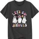 KVADN Halloween Shirts for Girls Boys Toddler Retro Spooky Short Sleeve Shirt Cute Ghost Graphic Tshirts  (5-6 Years, Grey)