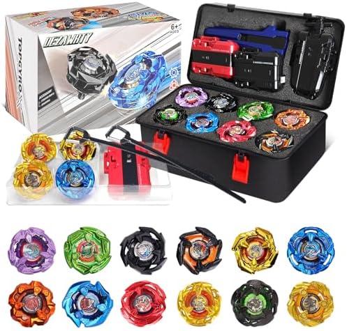 X Battling Set, 12 Spinning Tops, 3 Launchers and 1 Grip with Storage Box, Kids Toys Birthday Gift Ideal for 6+ Years Old Boys
