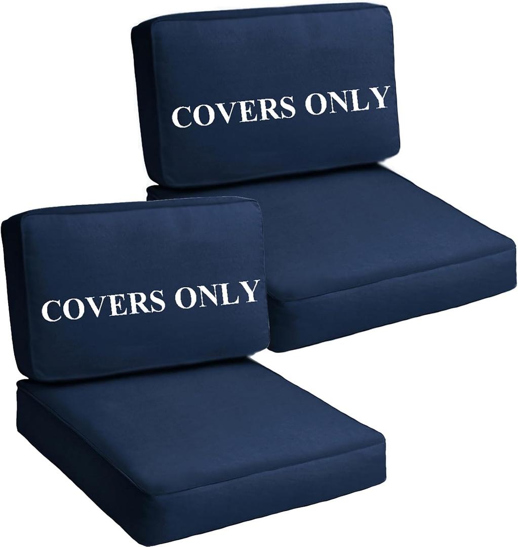 Patio Cushion Covers Replacement Outdoor Seat Cushions Cover for Patio Furniture, 4Pcs Deep Seat Bottom and Back Cushion Cover Set for Chair, Sofa and Couch, 28x28x6, 28x13x6, Blue