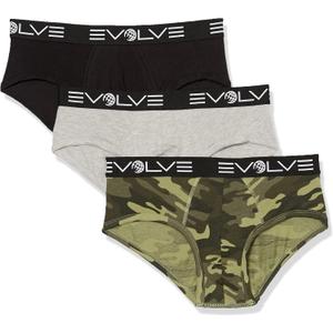 Evolve mens Cotton Stretch 3 Pack No Show Briefs (Large, Black/Heather Grey/Traditional Camo Army)
