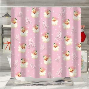 GAGEC Christmas Shower Curtain Pink Tree Santa Claus Bath Curtains Winter Xmas Holiday Farmhouse Home Indoor Bathroom Decorations 71 x 71 Inch