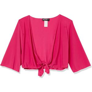 Star Vixen Women's Petite Tie Front Elbow Sleeve Cardigan (Pink, XL)