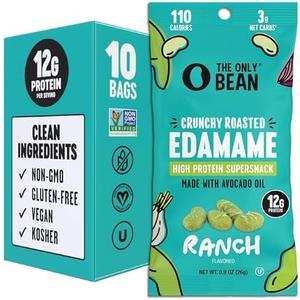 The Only Bean High Protein Snacks, Healthy Snacks for Adults and Kids, Vegan and Low Carb Snacks, Individual Gluten Free Keto Snacks - Edamame Beans Snack (Ranch) - 0.9oz (Pack of 10) Best By 14/APR/2026