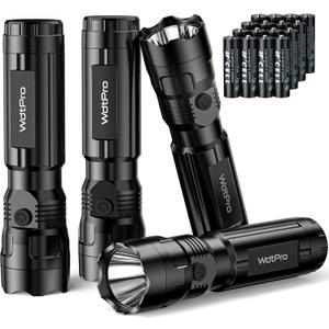 WdtPro 4 Pack LED Flashlights, Bright Flashlight with 16 AAA Batteries, Super Long Battery Life, Single Mode, High Lumens, EDC Flash Lights for Emergencies, Hurricane Supplies, Camping