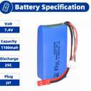 HHZ 7.4V Li-Po Battery 1100mah 25C JST Plug 2Pcs 2S Batteries for Wltoys A949 A959 A969 A979 RC Car Most 1/10 1/16 1/18 1/24 RC Cars