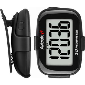 Avtrek 3D Step Counter Clip On with LED Backlight Pocket Pedometer for Walking Outdoor Activities Fitness Tracker Without Smartphone (BLACK)