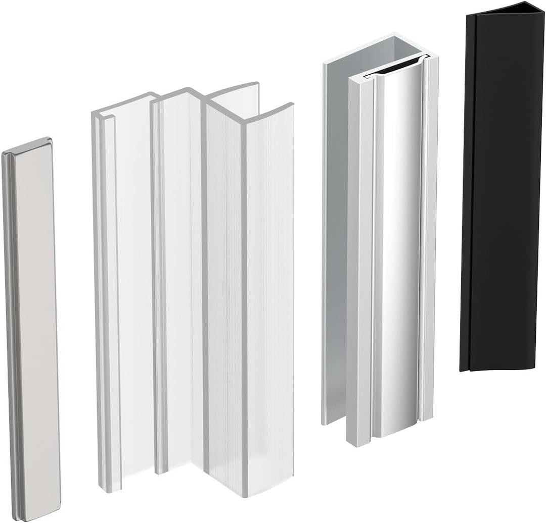 3" Clear Polycarbonate U-Channel with Magnet for 3/8" Frameless Glass Shower Door,U Channel Door Frame with Metal Strike for 1/8" 5/32" 3/16" and 1/4" Thick Swing Glass Shower Doors