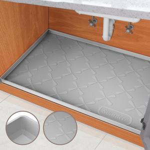 SIKADEER 34" x 22" Under Sink Mat Waterproof, Silicone Mat Kitchen Drawer Shelf and Cabinet Liner, Sink Protector for Kitchen Organizers and Storage, Boot Tray Pet Food Mats (Gray)