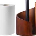 Paper Towel Holder Countertop with Wood Round Base and Iron Holder,Holds Mega Roll,Holder Stand for Kitchen Roll Organize,Wooden Paper Towel Holder for Kitchen Dining Table Home Decor