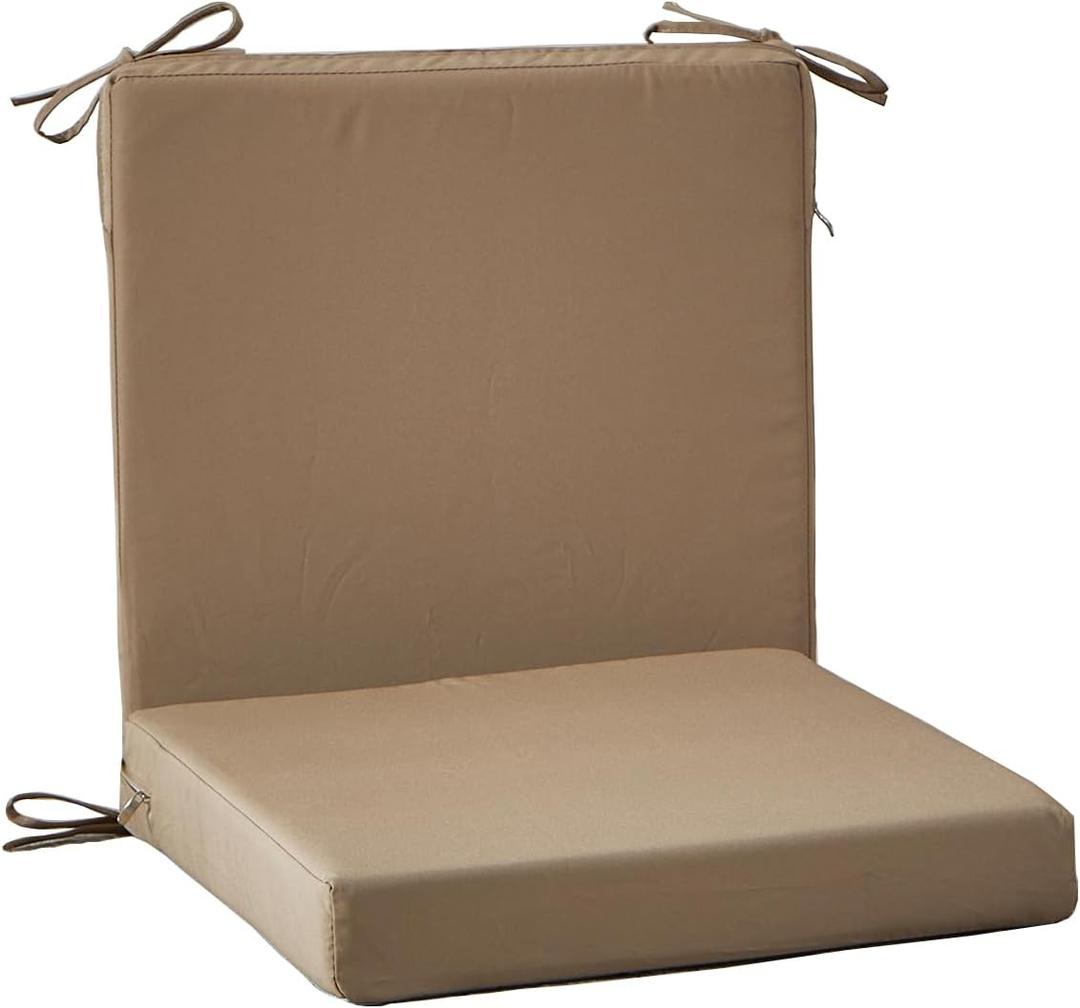 SAMTY 20 x 20 Inch Outdoor Chair Cushions for Patio Furniture, UV Resistant Non Slip Waterproof Replacement Patio Seat Cushion with Ties Set of 2, Khaki