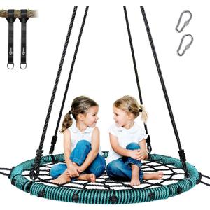 Trekassy 750lbs 40" Spider Web Saucer Tree Swing for Kids Adults, Outdoor Net Swing with Steel Frame and 2 Hanging Straps-Green (Patented)