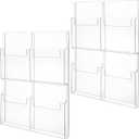 RattanView 2 Pcs 4 Pocket Pamphlet Holder Wall Mount Acrylic Brochure Holder Plastic Trifold Multi Slot Flyer Rack Clear Literature Rack Magazine Literature Display Wall Hanging Organizer for Office