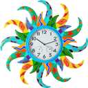 Large Blue Sun Outdoor Clock with Thermometer and Hygrometer Combo, Silent No-Ticking Outdoor Wall Clock, Waterproof Quartz Clock for Patio, Living Room, Kitchen, Garden, 25 Inch