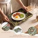 2 Pcs Serving Trays with Handles, Plastic Tray for Ottoman Coffee Table William Morris Decorative Large Rectangular Tray for Serving Living Room Home Tea Coffee Table Decor(Green,Gold Lily)