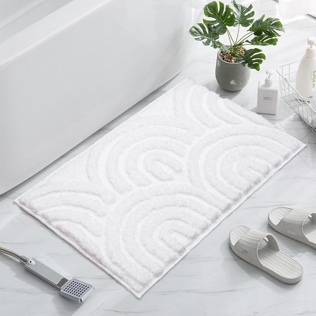 White Bathroom Rugs 19'' X 32'', Non-Slip Machine Washable Bath Mats Absorbent Soft Bath Rug for Shower, Bathroom Floor Tub Mat, Bedroom Rug