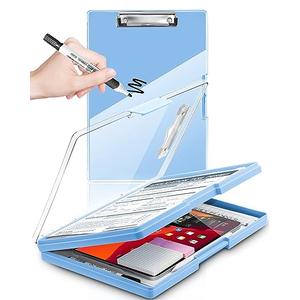 Clearview Clipboard with 2 Storage, Dry Erase 8.5x11 Heavy Duty ClipBoards - High Capacity Coaches Clip Board with Pen Holder - Side Opening Plastic Nursing Clip Case - Aqua Blue