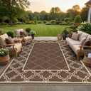 Garvee Reversible Outdoor Rug 10x14, Waterproof Outdoor Plastic Straw Rug with Interlacing Pattern, RV Mat for Picnics, Patio, Camping, Balcony, Deck, Backyard, Porch, Brown