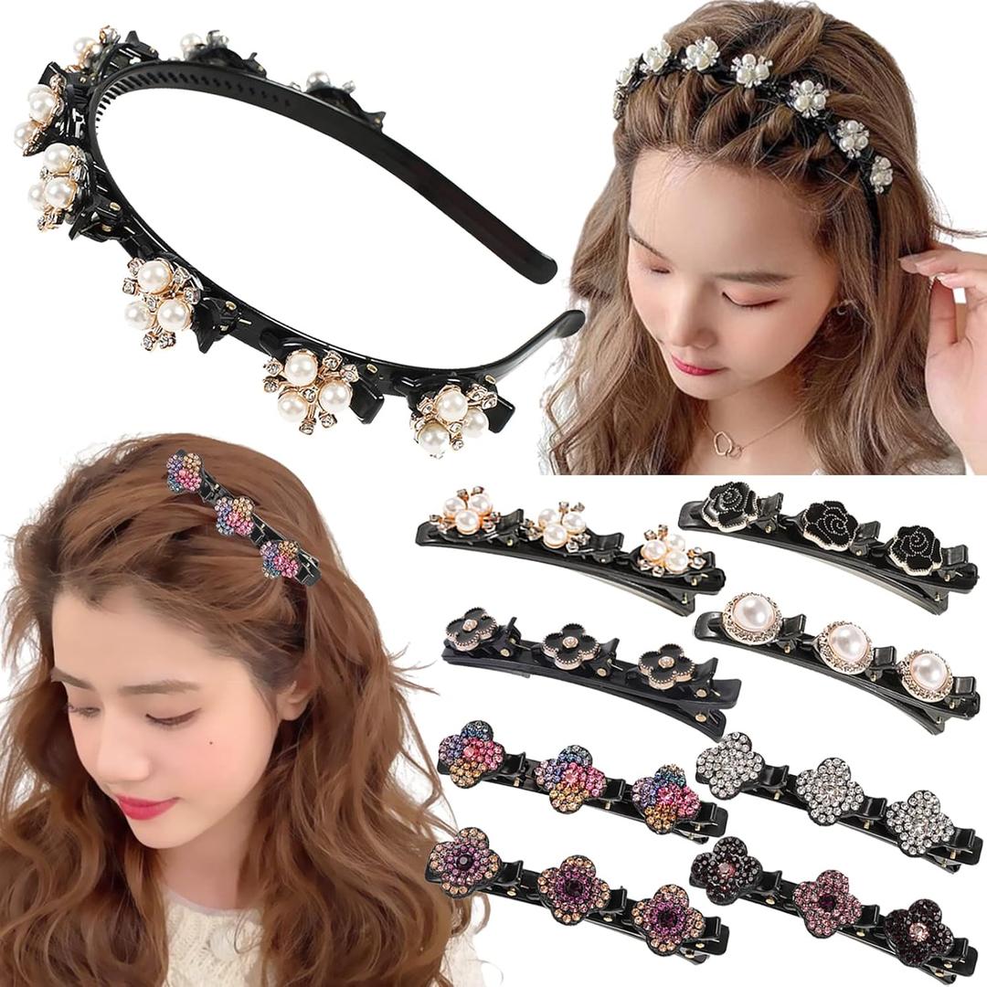 9PCS Hair Clips for Women Thick Hair, Braided Rhinestone Claw Clips with Non-Slip Teeth, Sparkling Crystal Hair Accessories for Wedding, Party, Daily Use (Gold/Silver/White)