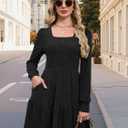 MixShe Women's Fall Dresses 2025 Square Neck Long Sleeve Winter Dress (Black, S)