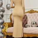 OYOANGLE Women's Maternity Dress Mock Neck Long Sleeve Bodycon Fishtail Maxi Dresses (Beige, M)