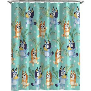Jay Franco Bluey and Bingo Fabric Shower Curtain - Kids Teal Bathroom Dcor
