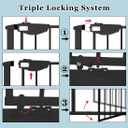 WAOWAO Triple Lock 68.11-75.98" Baby Gate Extra Wide Pressure Mounted Walk Through Swing Auto Close Safety Black Metal Dog Pet Puppy for Stairs,Doorways,Kitchen