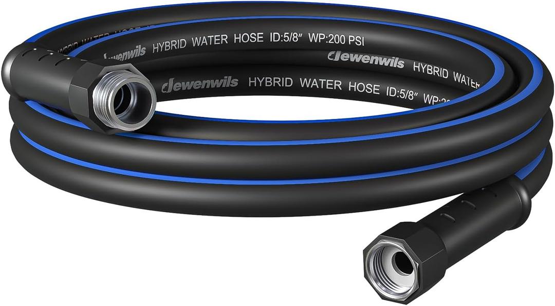 DEWENWILS Short Garden Hose 10 ft x 5/8", Hybrid Water Hose with Rotate Handle, Heavy Duty, Lightweight, Flexible Hose for Plants, Car, Yard, 3/4 Inch Solid Fittings, Drinking Water Safe, Black Blue