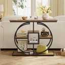 GiftGo Narrow Console Table for Entryway Industrial 4-Tier Sofa Table Behind Couch with Circle Base Rustic Wooden Accent Tables with Storage Shelves for Living Room, Hallway, Foyer (Brown), 41.3 x 11.8 x 31.5 inches