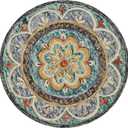 LR Home 4ft Round Indoor Wool Area Rug for Home Decor | Rugs for Living Room, Bedroom, Playroom, Entryway, Office | Hand Woven Modern Farmhouse Large Boho Area Rug for Room Decor | Blue/Multicolor