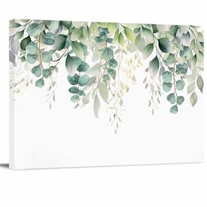 Green Eucalyptus Leaves Canvas Print Wall Art - Botanical Leaf Watercolor - Wall Decor Modern Artwork Paintings Pictures for Living Room Stretched and Framed Ready to Hang - 24" x 36"