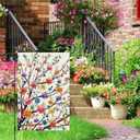 2 x Heyfibro Spring Summer Garden Flag 12x18 Double Sided Burlap, Colorful Flower Tree & Floral Yard Banner for Rustic Seasonal Outside Outdoor Decoration (ONLY FLAG)