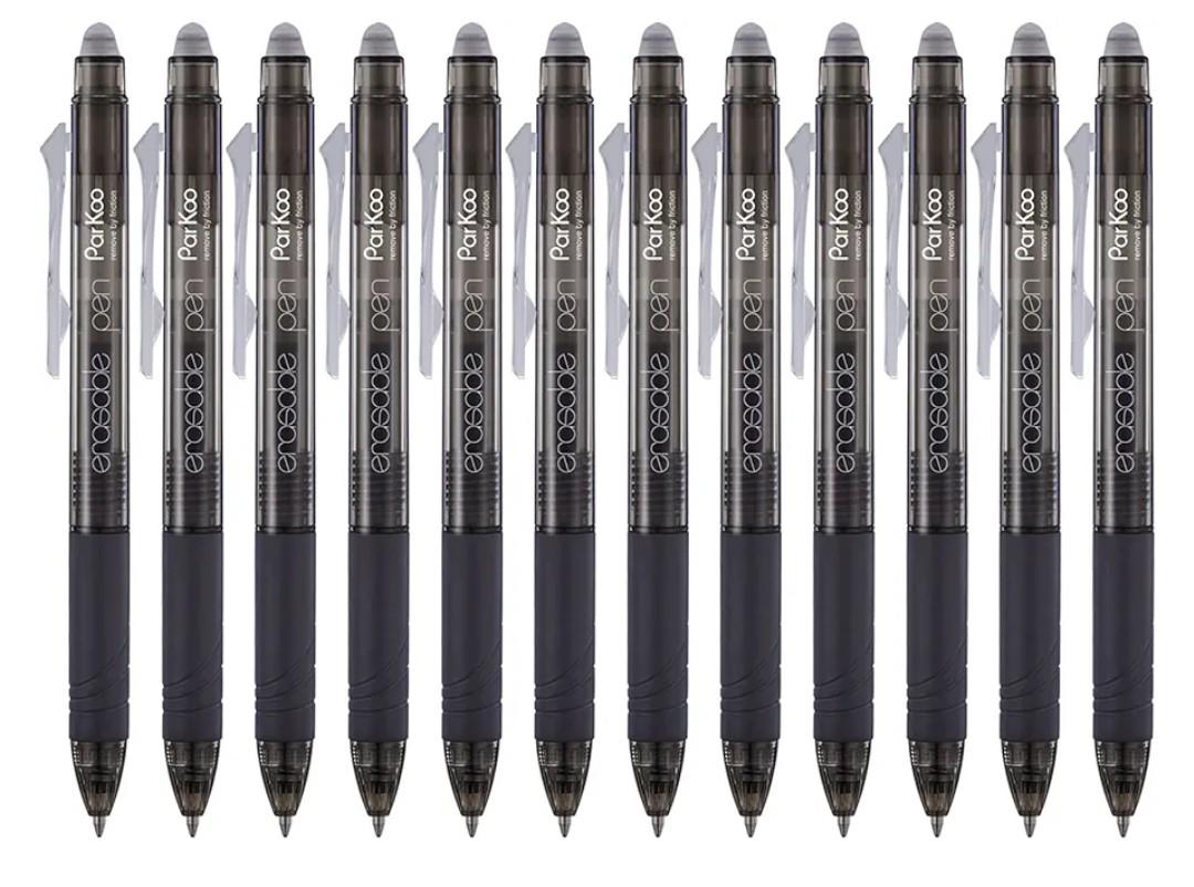 ParKoo Retractable Erasable Gel Pens Clicker Fine Point 0.7 mm, No Need for White Out, Black Ink for Completing Sudoku and Crossword Puzzles, 12-pack