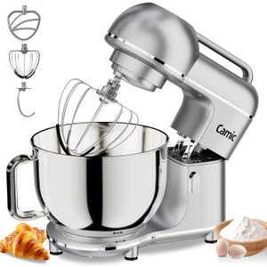 Camic 7.45 QT Tilt-Head Stand Mixer, Electric Mixer for Baking (Silver)