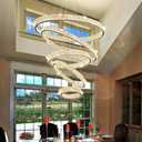 Extra Large 5 Ring Chandelier High Ceiling Chandeliers for Foyer,Modern Dimmable Crystal Ring Chandelier for Staircase Villa D8''+15.7"+23.6"+31.5"+39.4", Big