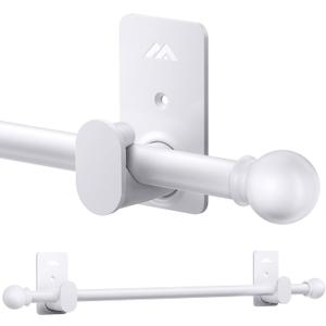 Curtain Rods No Drilling for Windows 30 to 120 Inches, 5/8 Inch Diameter No Drill Curtain Rod Set with 3M Adhesive Brackets, White