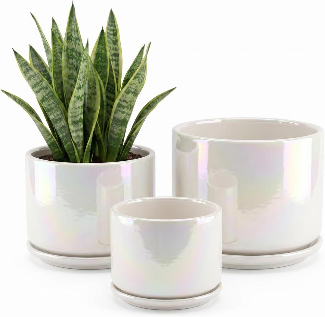 EFISPSS Plant Pots, 4+5+6 Inch Pots for Indoor Plants,Ceramic Planter Pot with Drainage Hole,Flower Pots for Succulent Cactus,Set of 3 - Rainbow Pearl Glaze