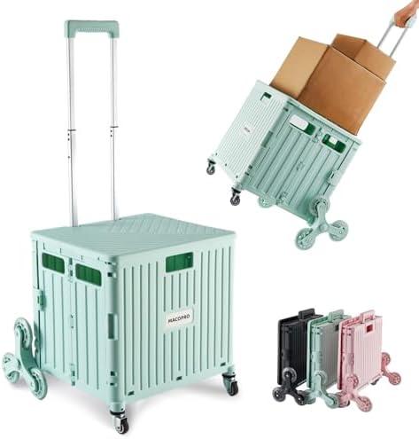 Amazon.com: MACOPRO Foldable Utility Cart with Stair Climbing Wheels, Collapsible Rolling Crate with Telescoping Handle, Shopping Trolle Handcart Grocery Book File Tool Art Supplies Teacher Storage Basket(Green) : Office Products