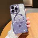 NITITOP Compatible with iPhone 15 Pro Case Cute Clear Glitter [Compatible for MagSafe] Plating Heart Sparkle Bling Magnetic Girl Women Electroplated Frame Camera Protection Back Cover - Purple