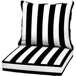 Arden Outdoor Deep Seat Cushion Set, 22 in x 24 in, Weather-Proof, Rain-Proof, Fade Resistant Patio Cushion Black Cabana Stripe, 1 Pack