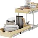 YORKING 2 Tier Pull Out Cabinet Organizer,11" W x 21" D Wooden Cabinet Pull Out Drawers,Heavy-Duty Slide out Wood Drawer Shelf,Pull Out Drawer for Cabinets,Pantry, Bathroom,Kitchen 