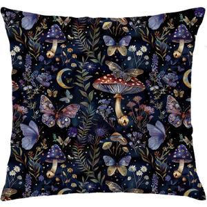 Gothic Mushroom Butterfly Floral Moon Throw Pillow Covers 18x18 InchGothic Witchy Mushroom Dark cottagecore Home Decor