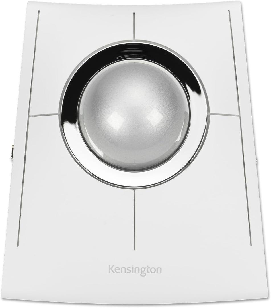 Kensington SlimBlade Pro EQ Wireless Trackball, Bluetooth, 2.4GHz Connection, Rechargeable, Programmable Buttons, White/Silver Ball