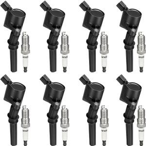 BDFHYK Ignition Coil Pack DG508 and Iridium Spark Plug SP493 SP479 Compatible with Ford F150 F250 1997-2010 Ford Explorer Crown Victoria 2003 2004 Ford Expedition Mustang Ford Coil Pack 5.4L Set of 8