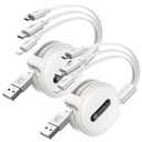 CAFELE Multi Charging Cable 3A, [2Pack 4ft] Retractable USB Charging Cable with Type C/L/Micro USB Ports, 3 in 1 Multi Fast Charger Cord for Multiple Devices, Phone 16 15 14/Galaxy/Pads/Tablets-White