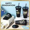 24 Pcs Graduation Cups Class of 2025 Gifts 24 oz Reusable Plastic Tumbler Bulk with Lids and Straws for Graduation Party Favors Decorations(Black)