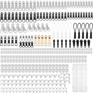 JEXZON Zipper Repair Kit (380 Pieces), #3#5#8 Zipper Slider Replacement for Clothing, Jackets, Boots, Purses, Backpacks